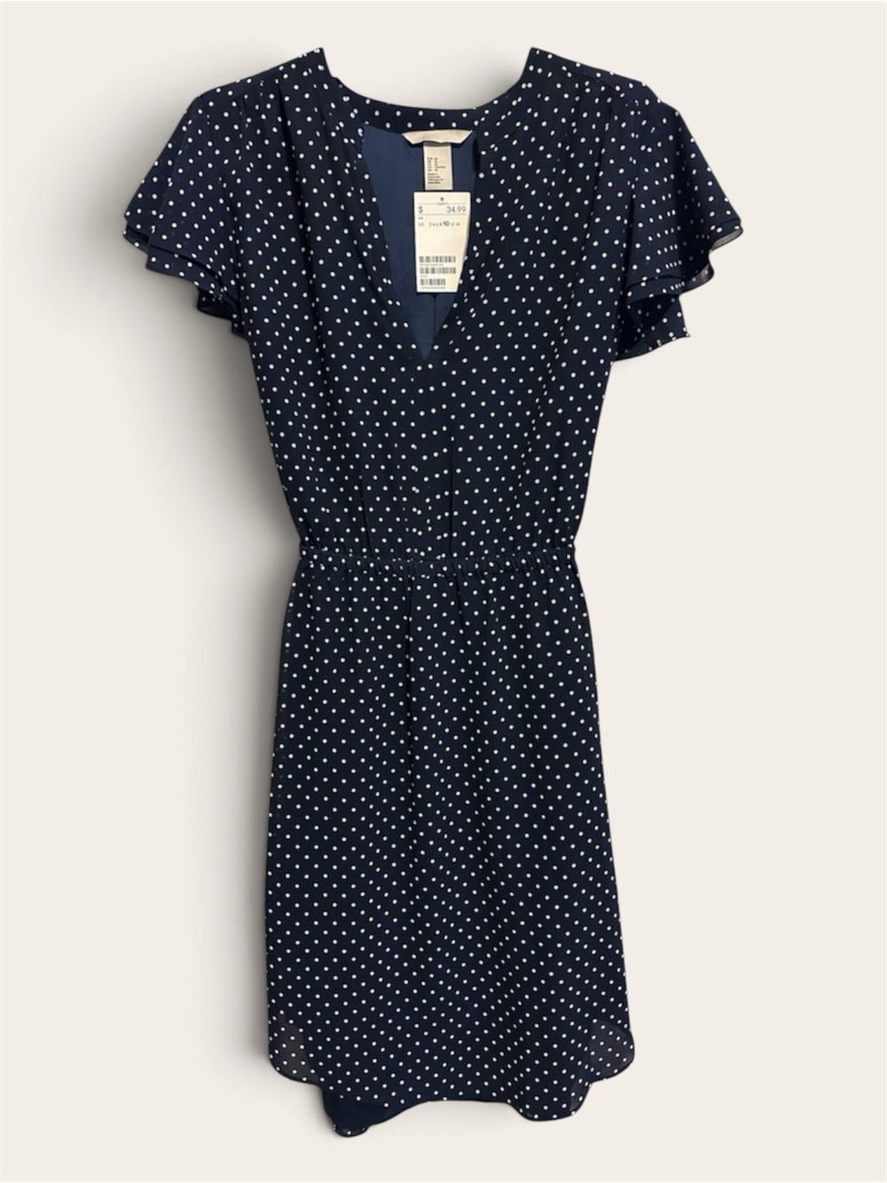 H&M Polka Dot Midi Dress in Blue & White Size Medium NWT